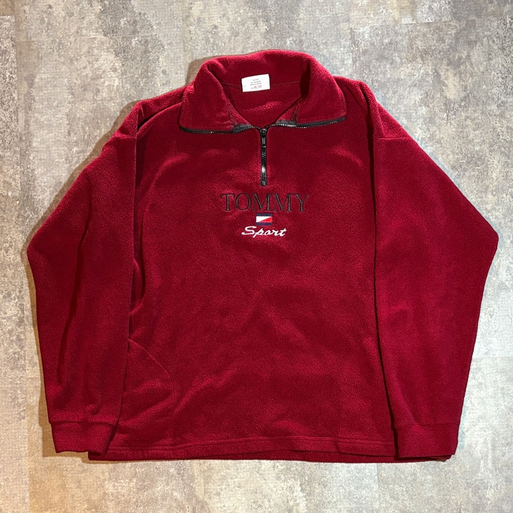 VINTAGE TOMMY SPORT THREE QUARTER ZIP FLEECE RED LARGE
